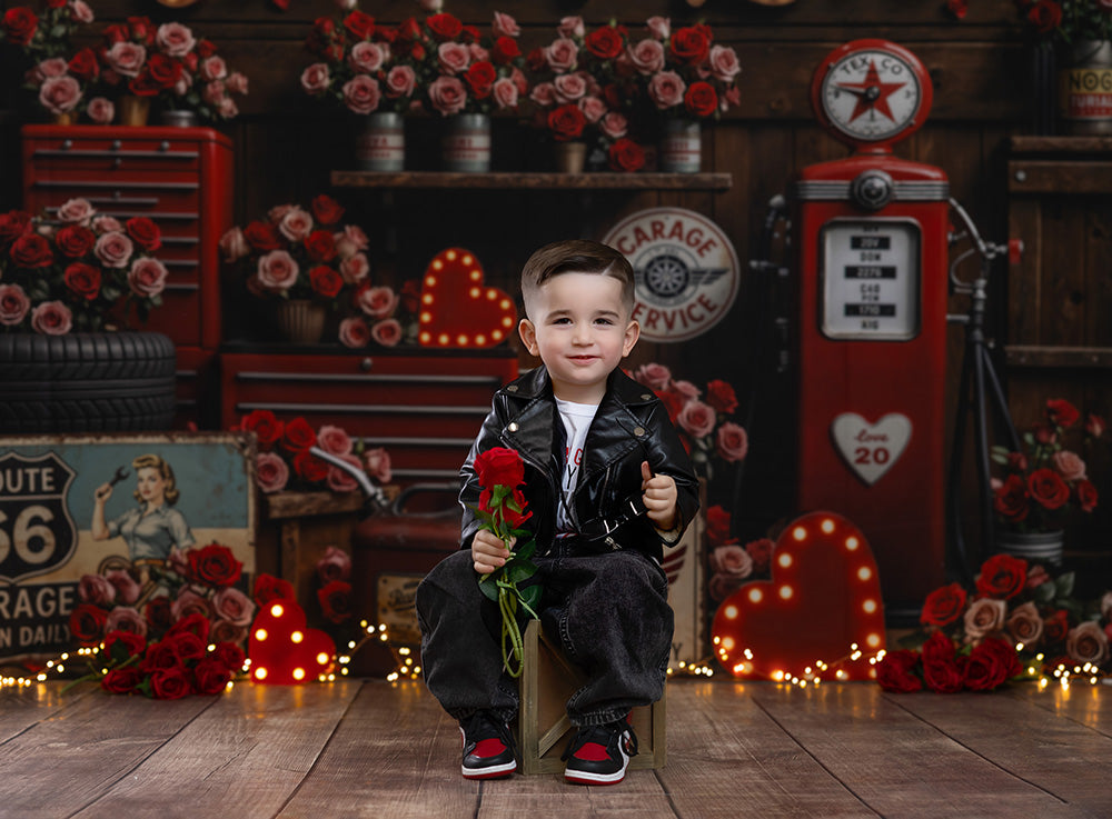 Fuel of Love – Valentine’s Day Garage Photo Backdrop