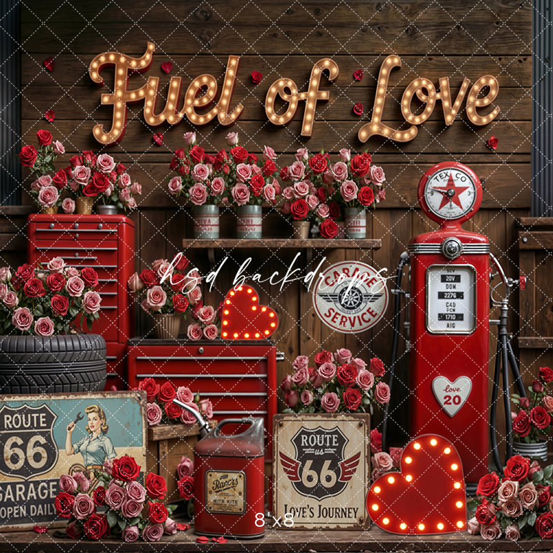Fuel of Love – Valentine’s Day Garage Photo Backdrop