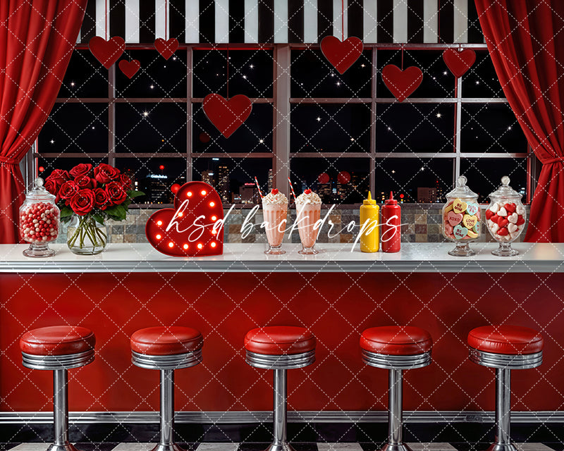 Retro Love Diner Window  – Valentine’s Day Photo Backdrop