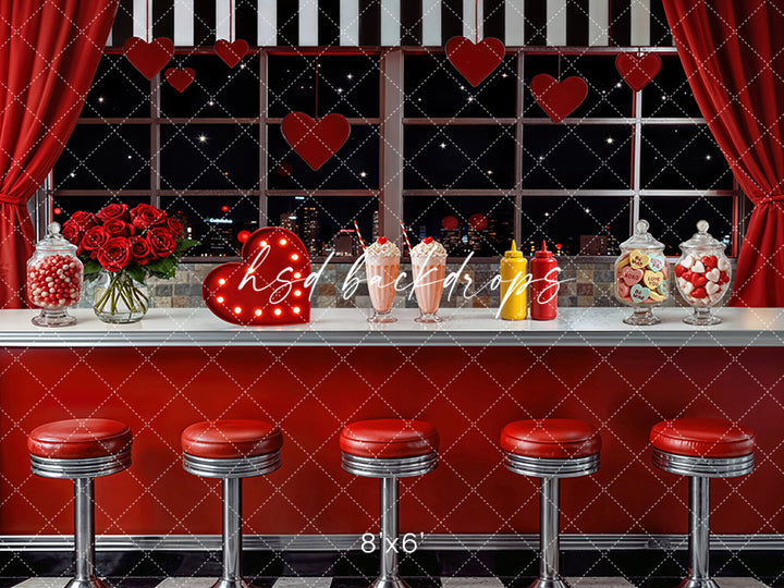 Retro Love Diner Window  – Valentine’s Day Photo Backdrop