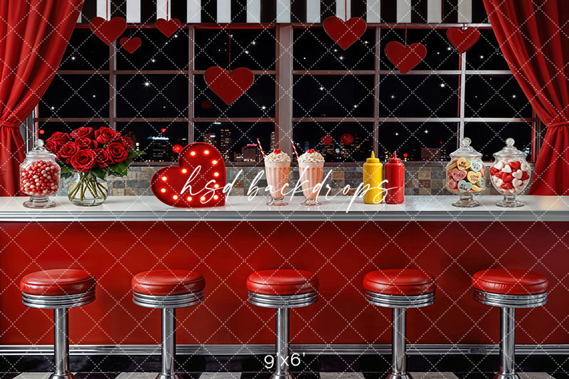Retro Love Diner Window  – Valentine’s Day Photo Backdrop