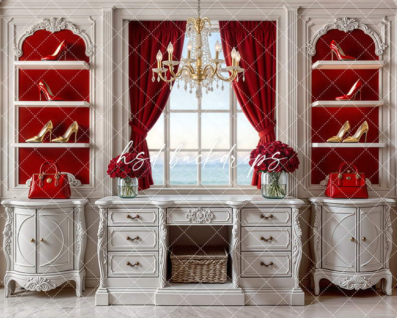 Scarlet Elegance – Vanity Photography Backdrop