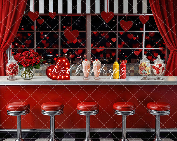 Retro Love Diner Window (Bokeh) – Valentine’s Day Backdrop