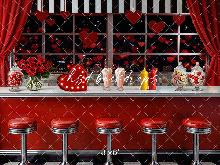 Retro Love Diner Window (Bokeh) – Valentine’s Day Backdrop