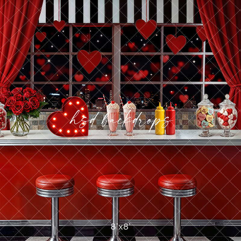 Retro Love Diner Window (Bokeh) – Valentine’s Day Backdrop