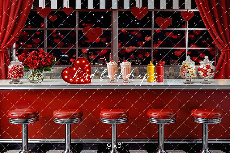 Retro Love Diner Window (Bokeh) – Valentine’s Day Backdrop