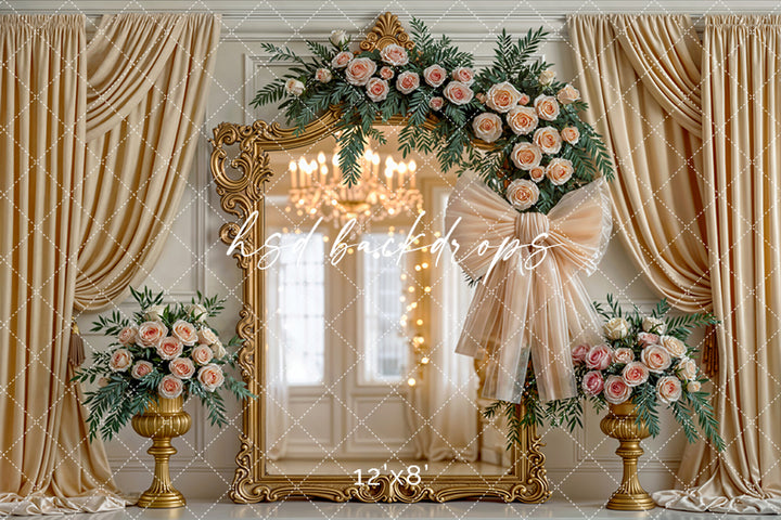 Elegant Champagne Mirror – Floral Photography Backdrop