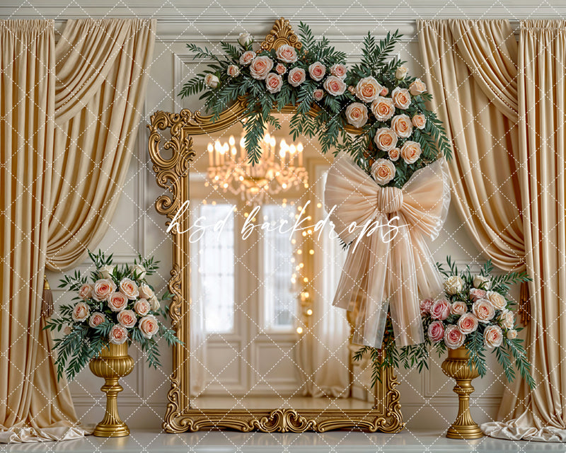 Elegant Champagne Mirror – Floral Photography Backdrop
