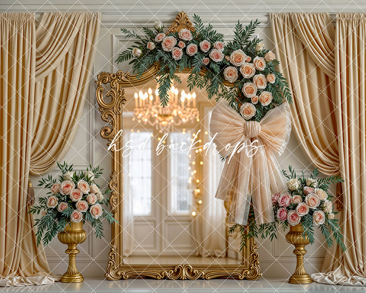 Elegant Champagne Mirror – Floral Photography Backdrop