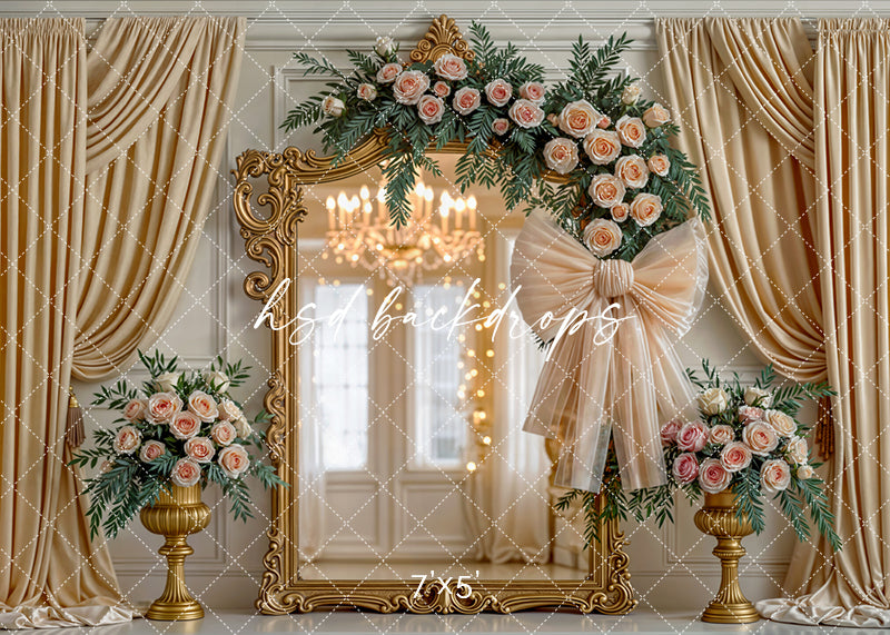 Elegant Champagne Mirror – Floral Photography Backdrop