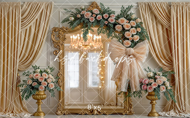 Elegant Champagne Mirror – Floral Photography Backdrop