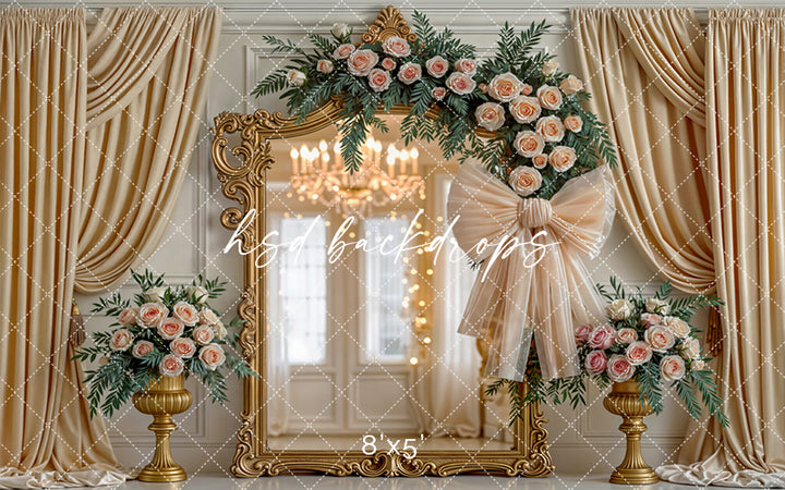 Elegant Champagne Mirror – Floral Photography Backdrop