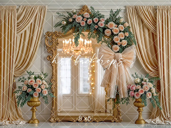 Elegant Champagne Mirror – Floral Photography Backdrop