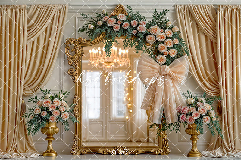 Elegant Champagne Mirror – Floral Photography Backdrop