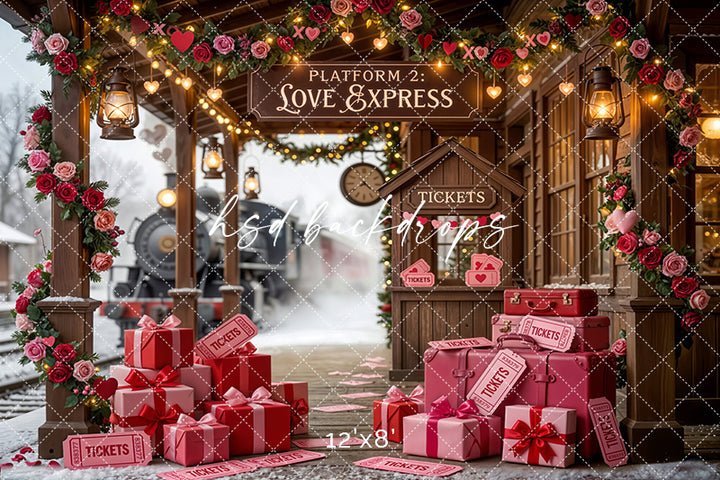 Love Express Platform – Valentine Train Station Backdrop