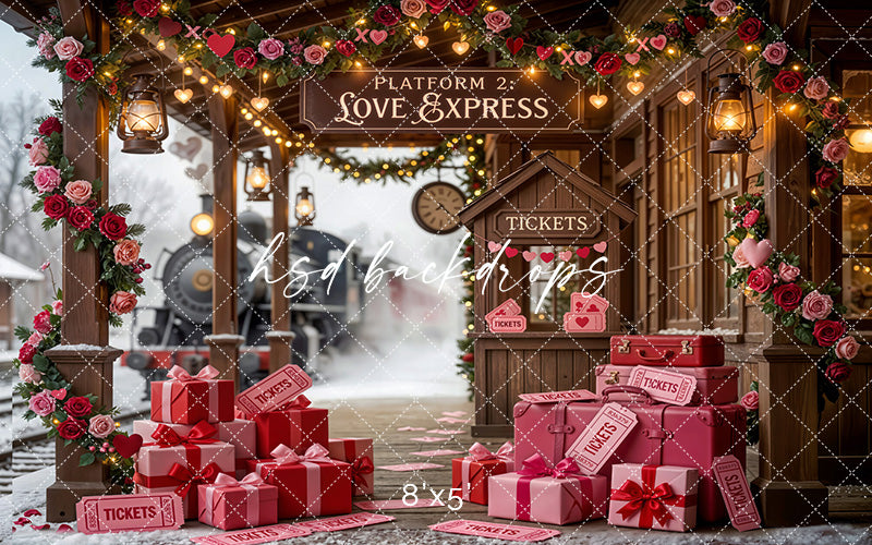 Love Express Platform – Valentine Train Station Backdrop