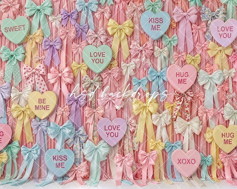 Candy Hearts & Bows – Valentine’s Day Backdrop