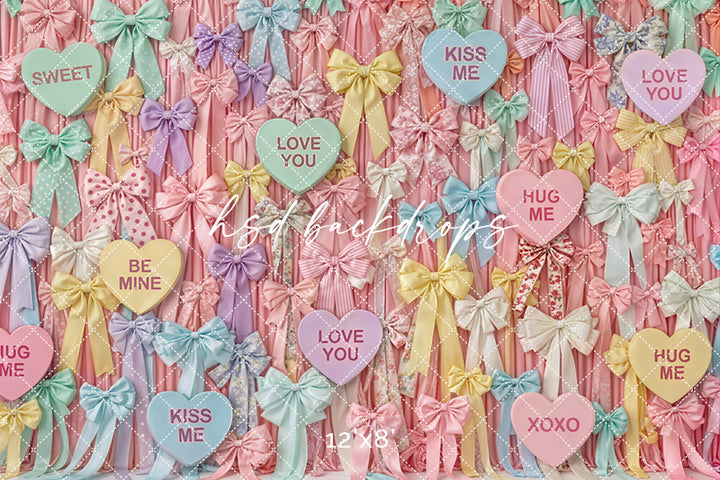 Candy Hearts & Bows – Valentine’s Day Backdrop