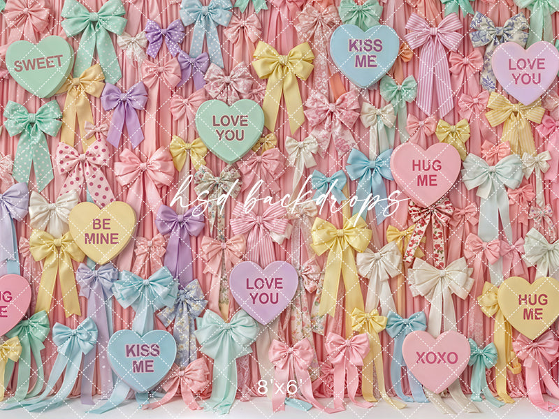 Candy Hearts & Bows – Valentine’s Day Backdrop