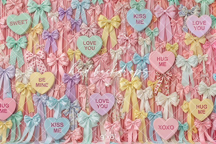 Candy Hearts & Bows – Valentine’s Day Backdrop