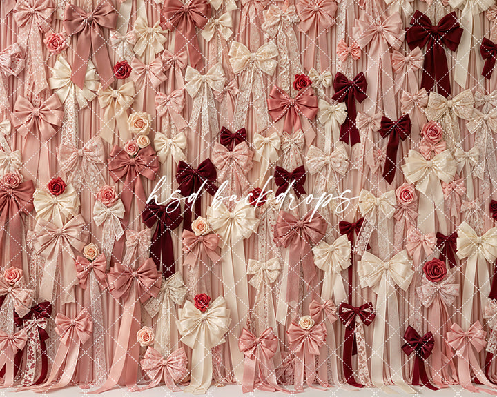 Blush & Burgundy Bows – Valentine Ribbon Wall Backdrop
