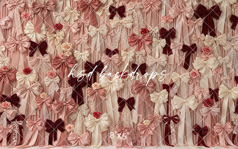 Blush & Burgundy Bows – Valentine Ribbon Wall Backdrop