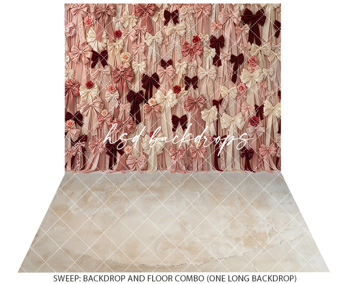 Blush & Burgundy Bows – Valentine Ribbon Wall Backdrop