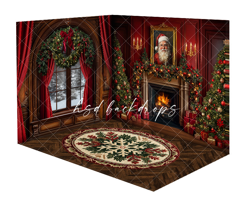Santa Claus Christmas Fireplace Photo Backdrop Floor Combo - CHS64672 ...