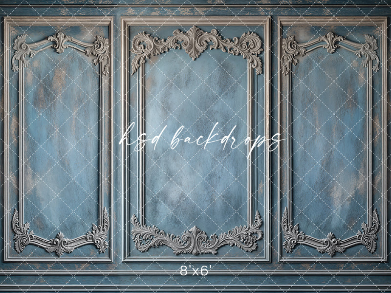 Blue Victorian Wainscot Wall (sweep options) - HSD Photography Backdrops 