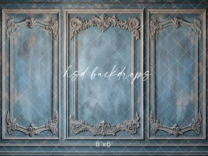 Blue Victorian Wainscot Wall (sweep options) - HSD Photography Backdrops 