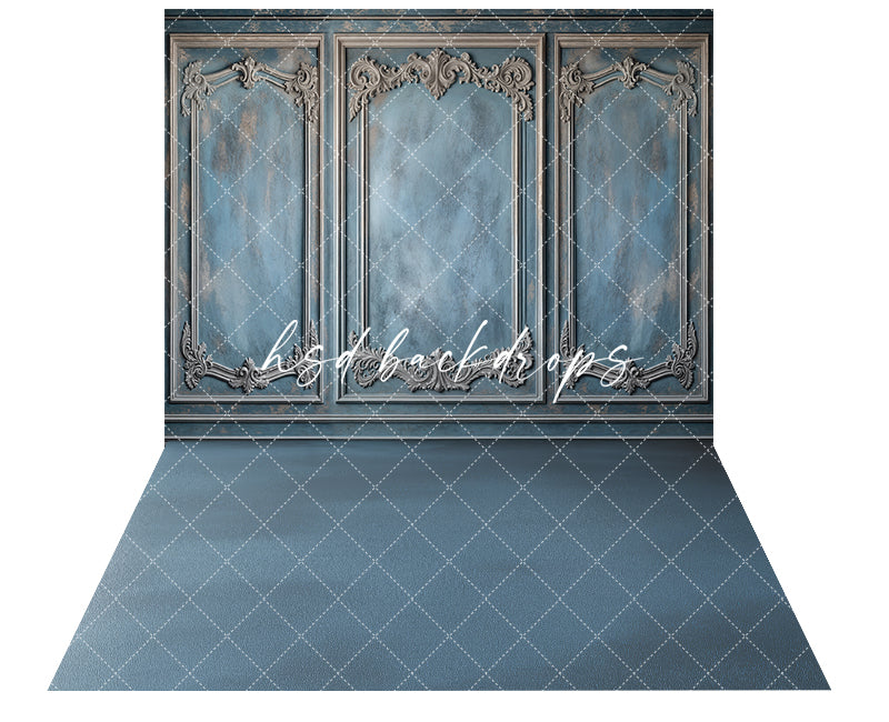 Blue Victorian Wainscot Wall (sweep options) - HSD Photography Backdrops 