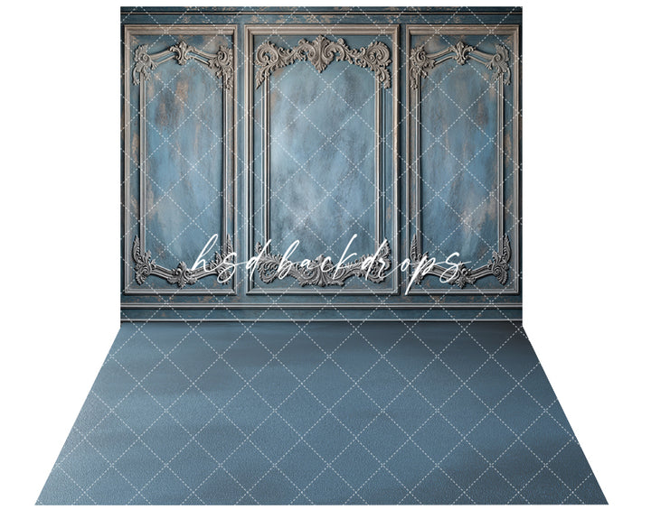Blue Victorian Wainscot Wall (sweep options) - HSD Photography Backdrops 