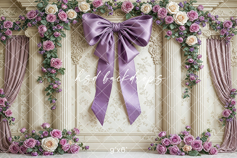 Purple Roses Studio Backdrop Large Bow Baroque Purple Rose Wall Backdrop for Pictures – HSD ...