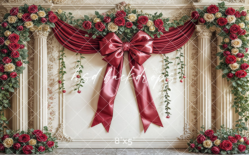 Bow Backdrop Computer Red Large Red Bow Elegant Victorian baroque Wall Backdrop for Pictures ...