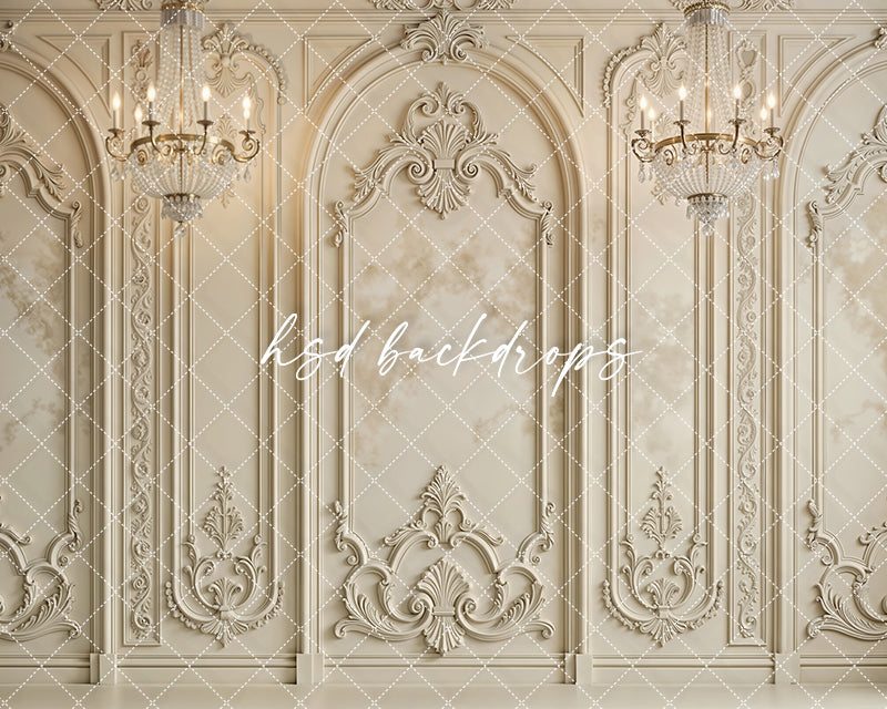 Regal Parisian Chandeliers Photography Backdrop – Elegant Ornate Wall Design | HSD Backdrops