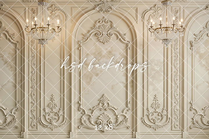 Regal Parisian Chandeliers Photography Backdrop – Elegant Ornate Wall Design | HSD Backdrops