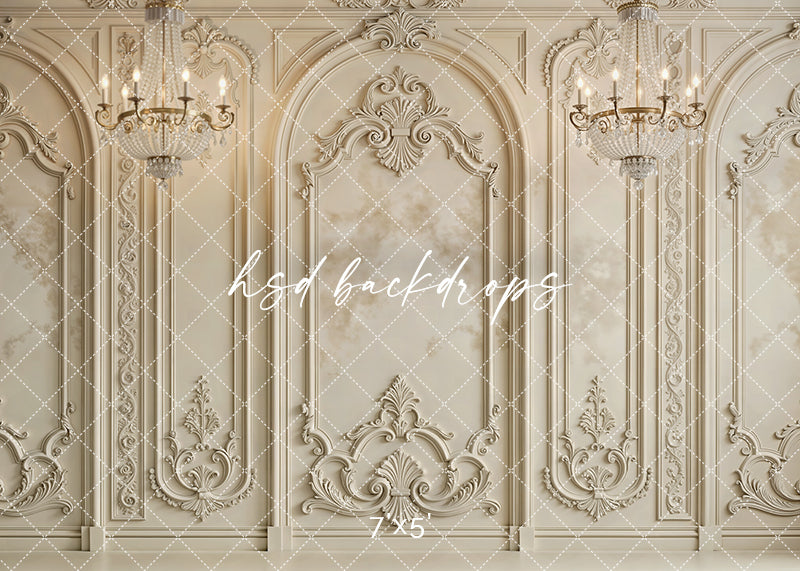 Regal Parisian Chandeliers Photography Backdrop – Elegant Ornate Wall Design | HSD Backdrops