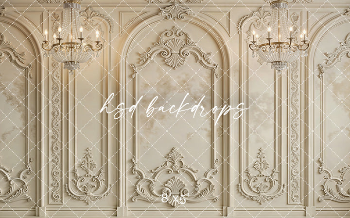 Regal Parisian Chandeliers Photography Backdrop – Elegant Ornate Wall Design | HSD Backdrops