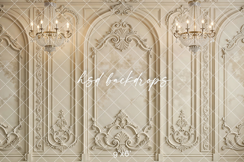 Regal Parisian Chandeliers Photography Backdrop – Elegant Ornate Wall Design | HSD Backdrops