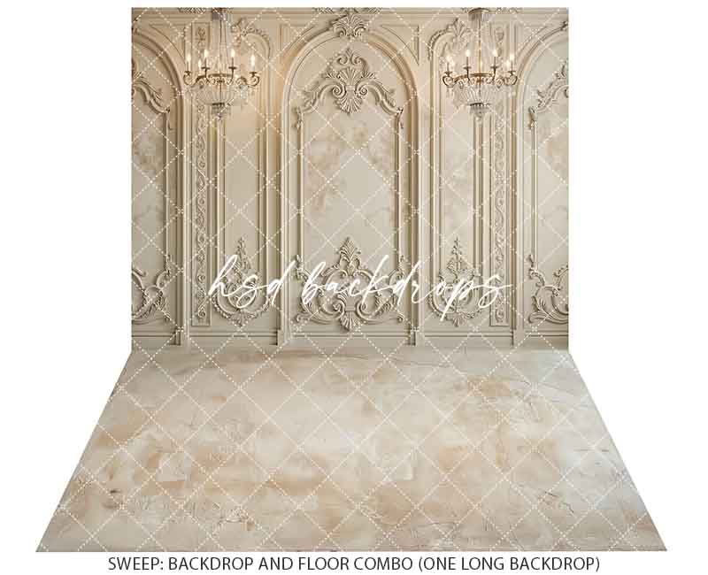 Regal Parisian Chandeliers Photography Backdrop – Elegant Ornate Wall Design | HSD Backdrops