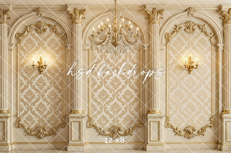Golden Baroque Estate Photography Backdrop – Luxe Ornate Wall Design | HSD Backdrops