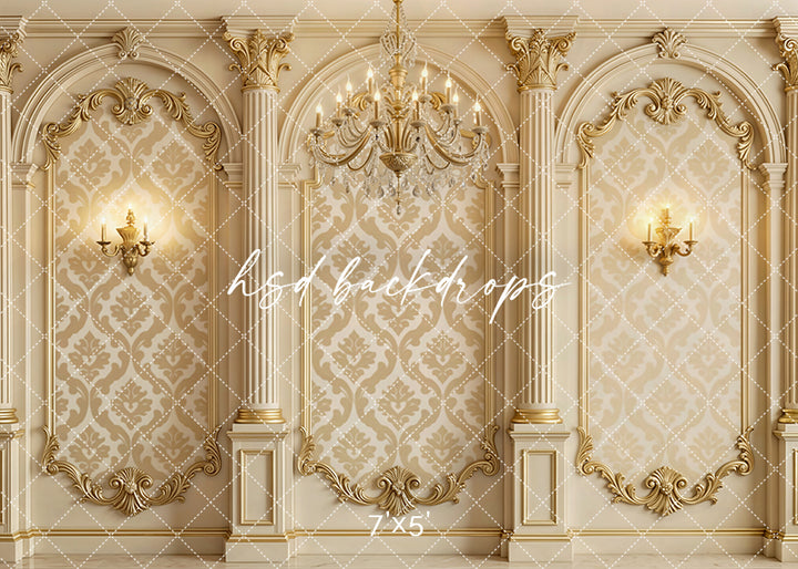 Golden Baroque Estate Photography Backdrop – Luxe Ornate Wall Design | HSD Backdrops