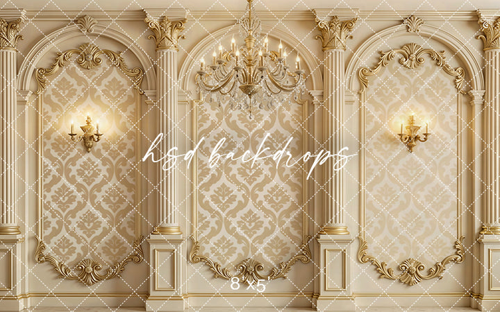 Golden Baroque Estate Photography Backdrop – Luxe Ornate Wall Design | HSD Backdrops