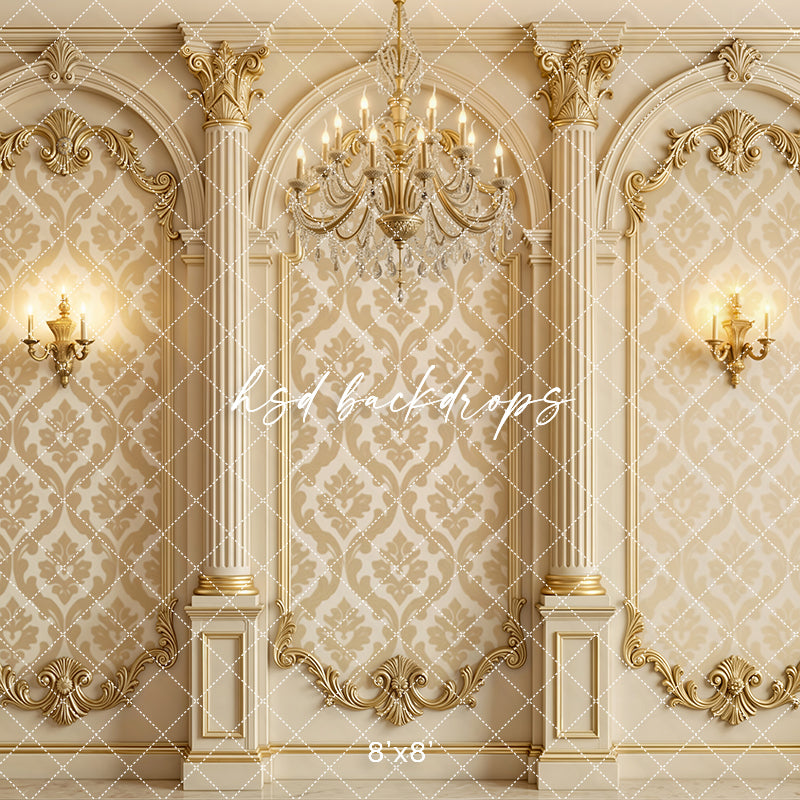Golden Baroque Estate Photography Backdrop – Luxe Ornate Wall Design | HSD Backdrops