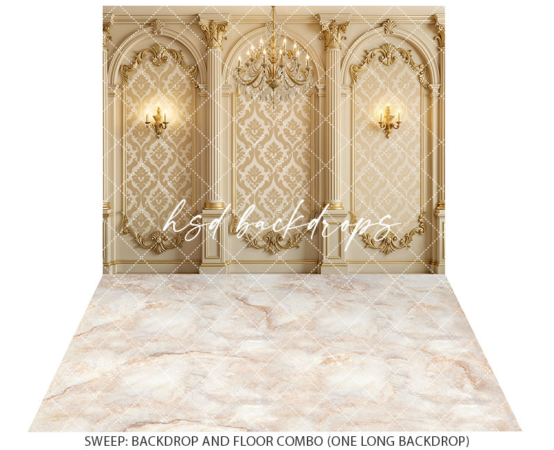 Golden Baroque Estate Photography Backdrop – Luxe Ornate Wall Design | HSD Backdrops