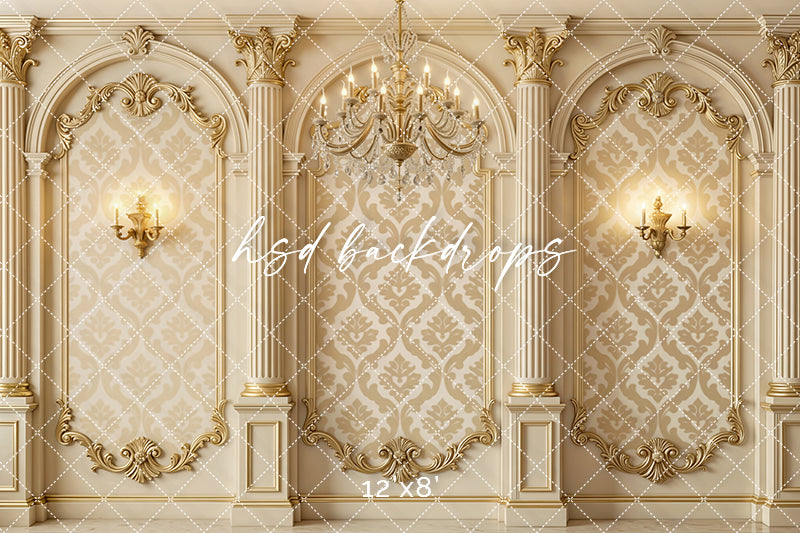 Golden Baroque Estate Photography Backdrop – Luxe Ornate Wall Design | HSD Backdrops (Flipped)