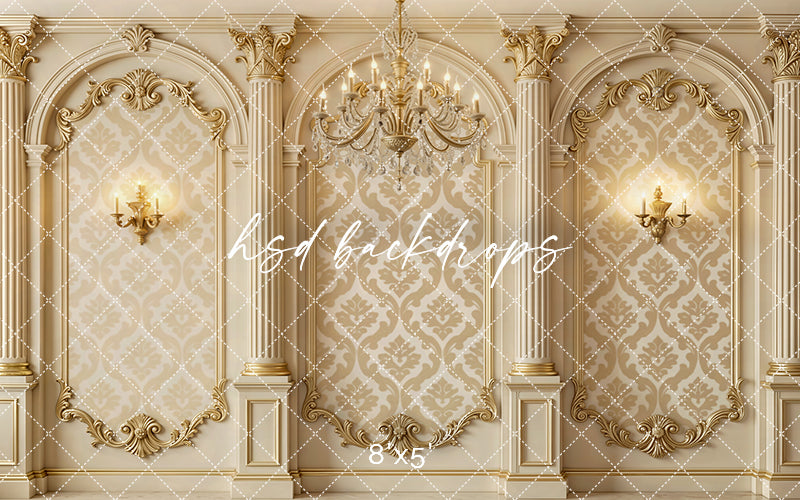 Golden Baroque Estate Photography Backdrop – Luxe Ornate Wall Design | HSD Backdrops (Flipped)