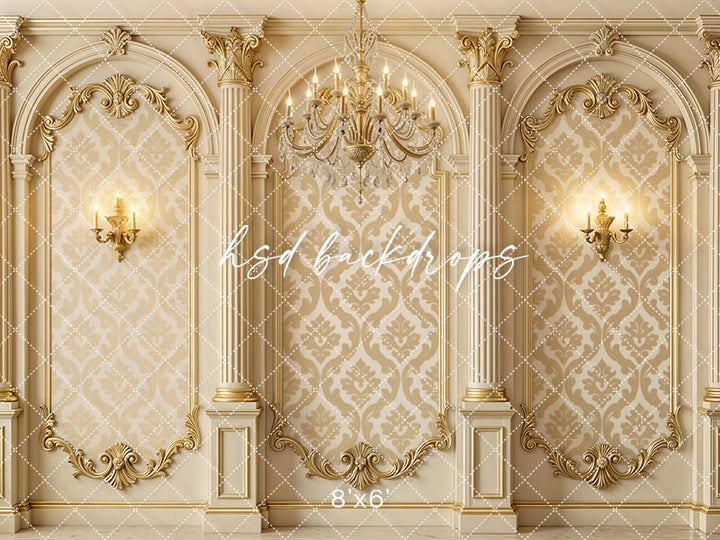 Golden Baroque Estate Photography Backdrop – Luxe Ornate Wall Design | HSD Backdrops (Flipped)