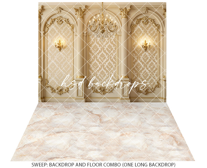 Golden Baroque Estate Photography Backdrop – Luxe Ornate Wall Design | HSD Backdrops (Flipped)