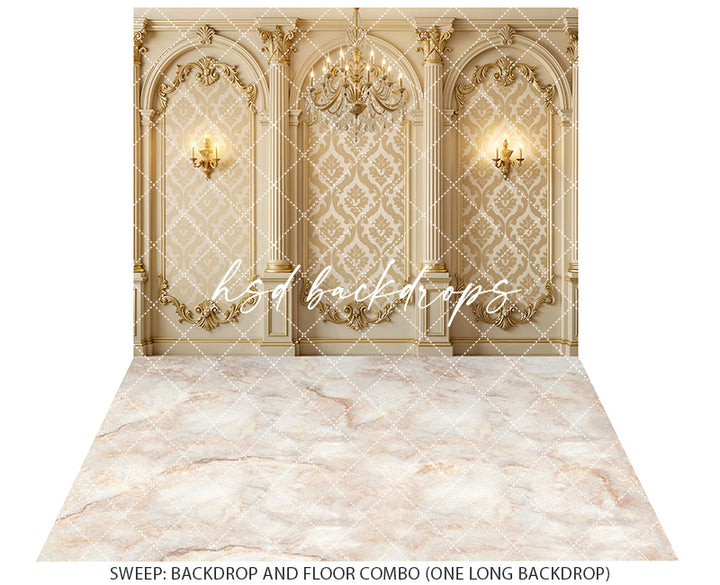 Golden Baroque Estate Photography Backdrop – Luxe Ornate Wall Design | HSD Backdrops (Flipped)